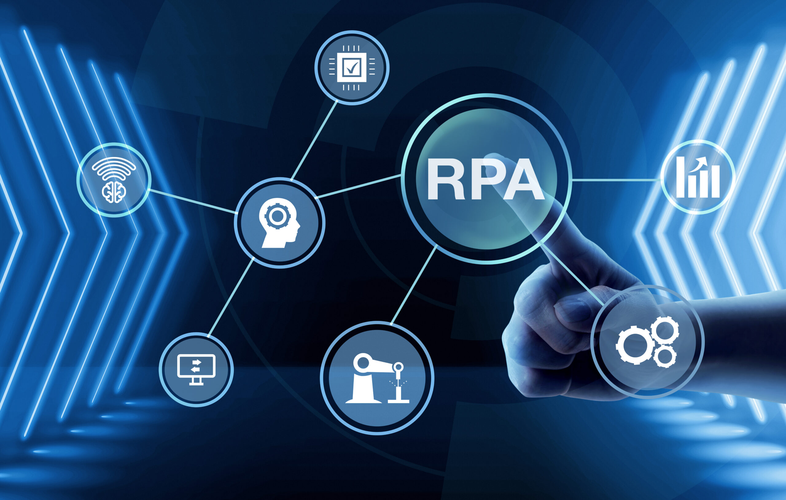 robotic process automation concept with bright light scaled